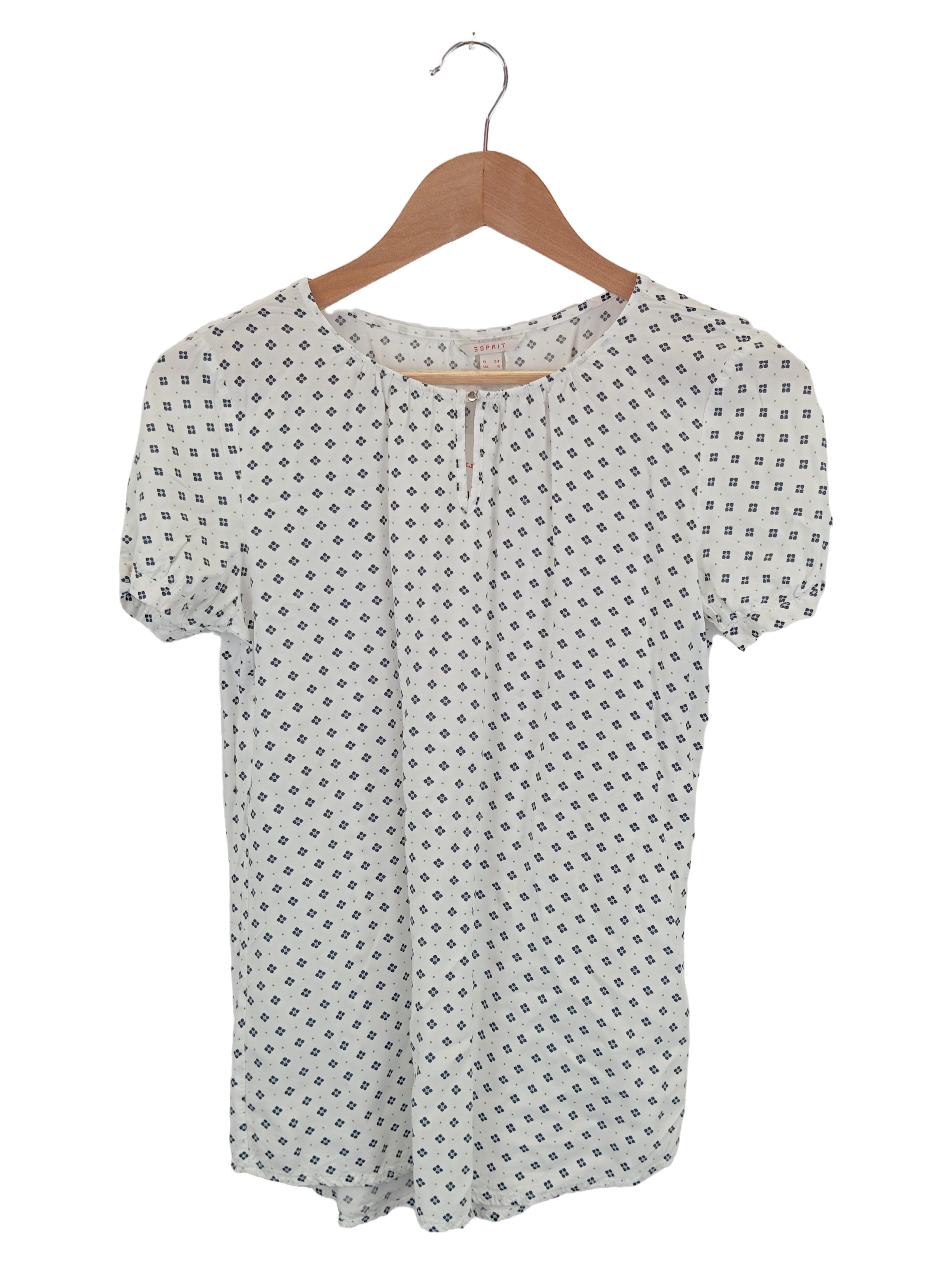 Original:  Bluse Weiß Blau Geometrisch Damen Gr. 34