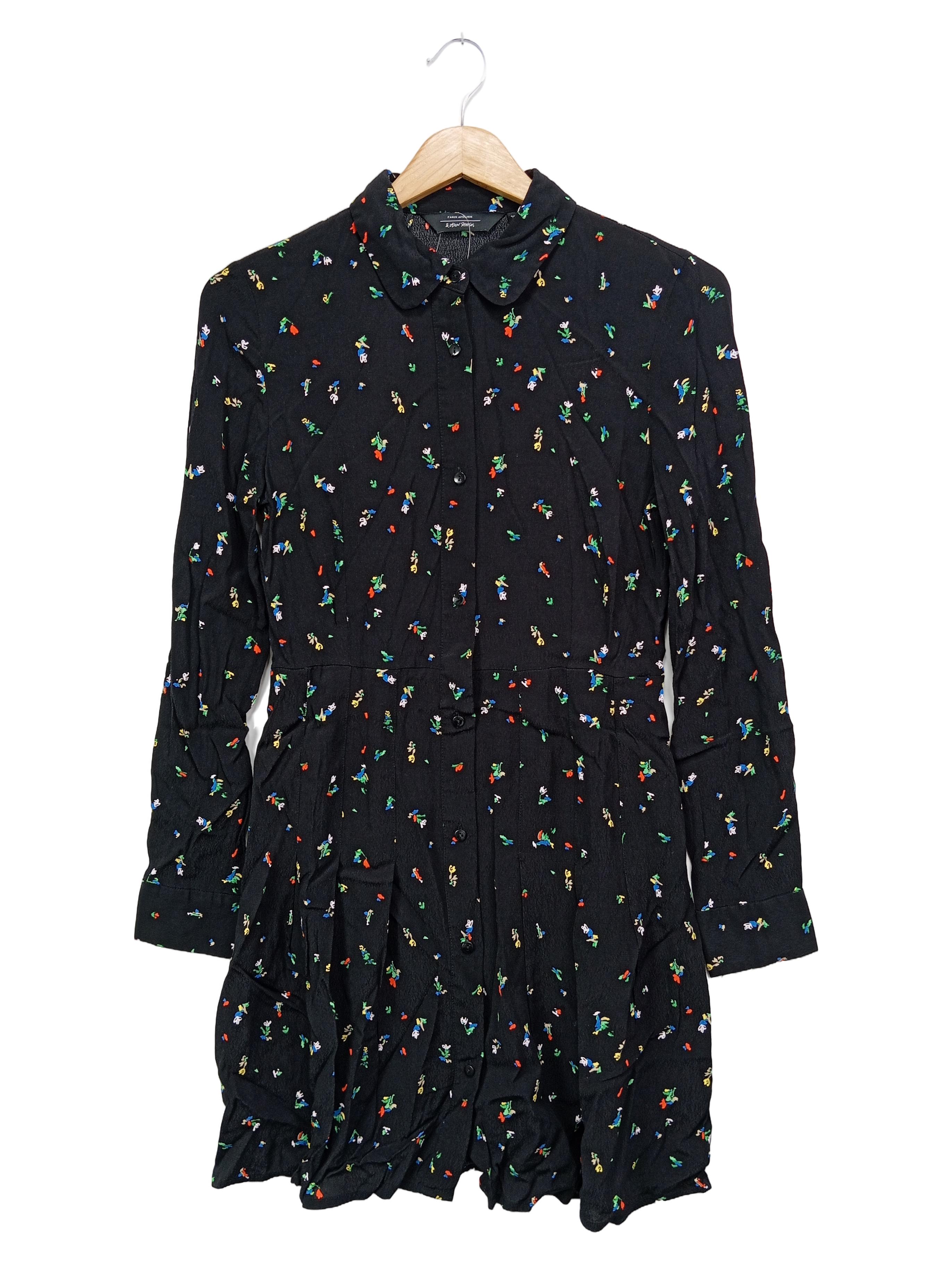 Damen Blusenkleid Gr. 34 (XS) Hemdblusenkleid Schwarz Blumenmuster Original: Damen Blusenkleid Gr. 34 (XS) Hemdblusenkleid Schwarz Blumenmuster