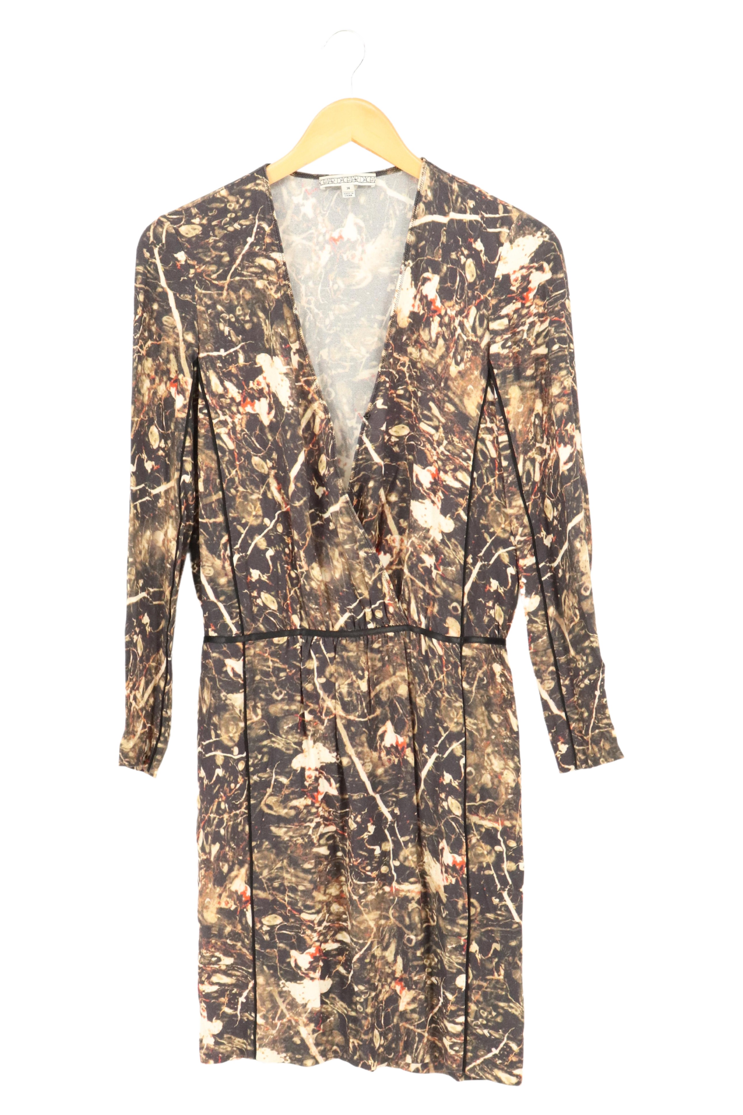 Original:  Freizeitkleid Gr. 34 Braun Floral Viskose V-Ausschnitt