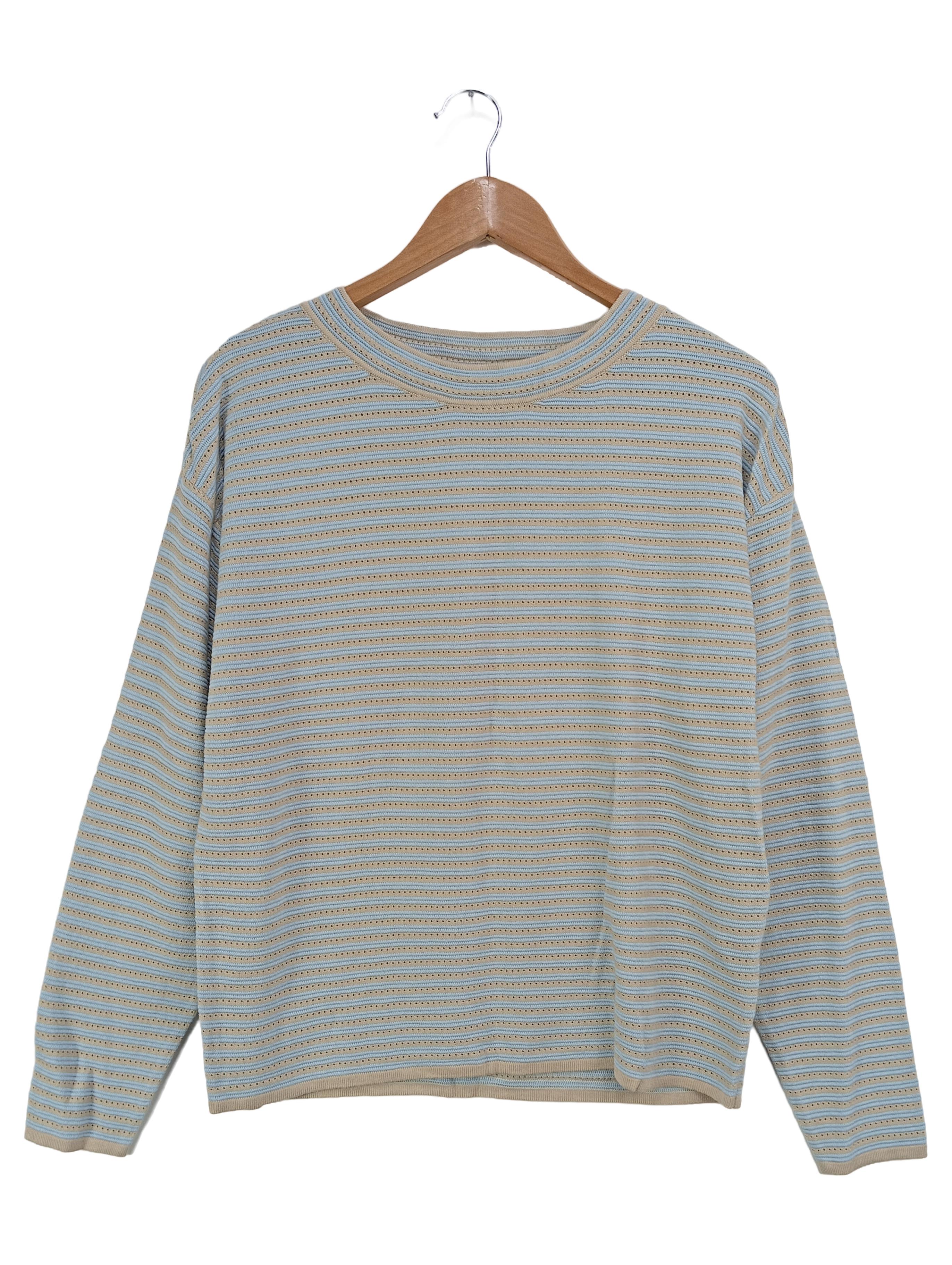 Original:  Pullover blau beige gestreift Damen L XL