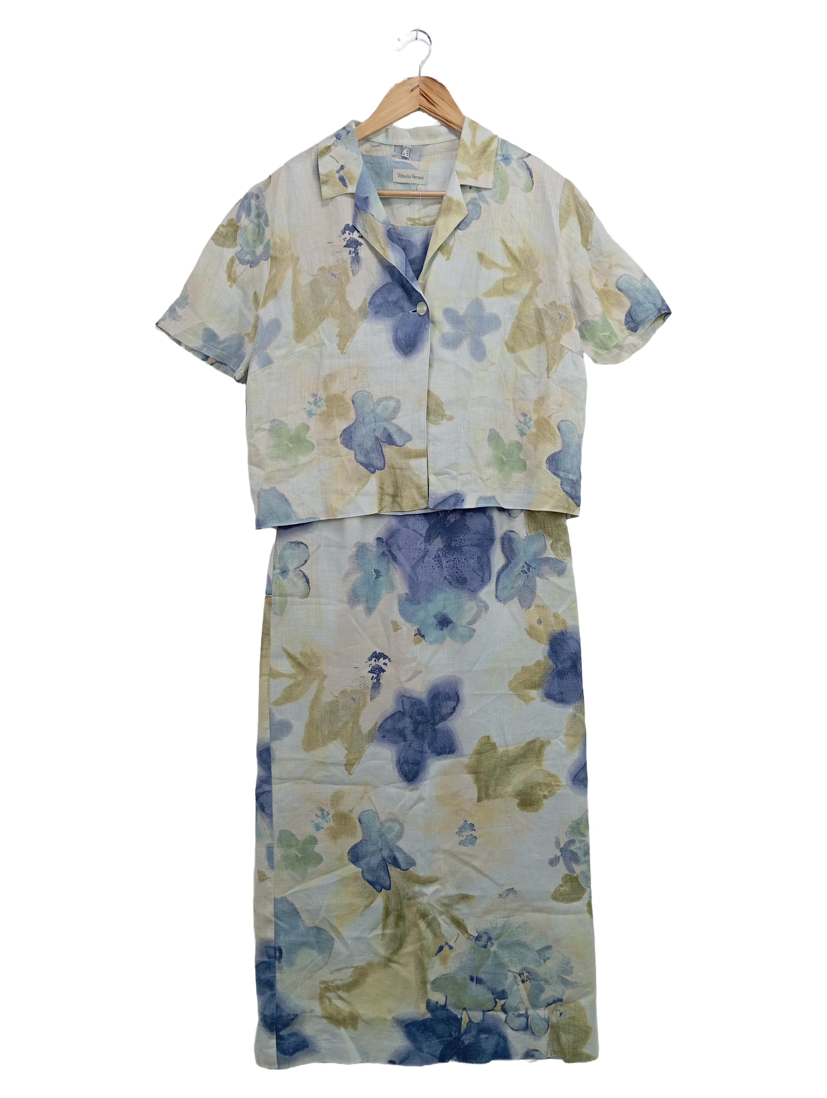 Original:  Twin Set Damen Größe 40 Blumenmuster Leinen Hosenanzug